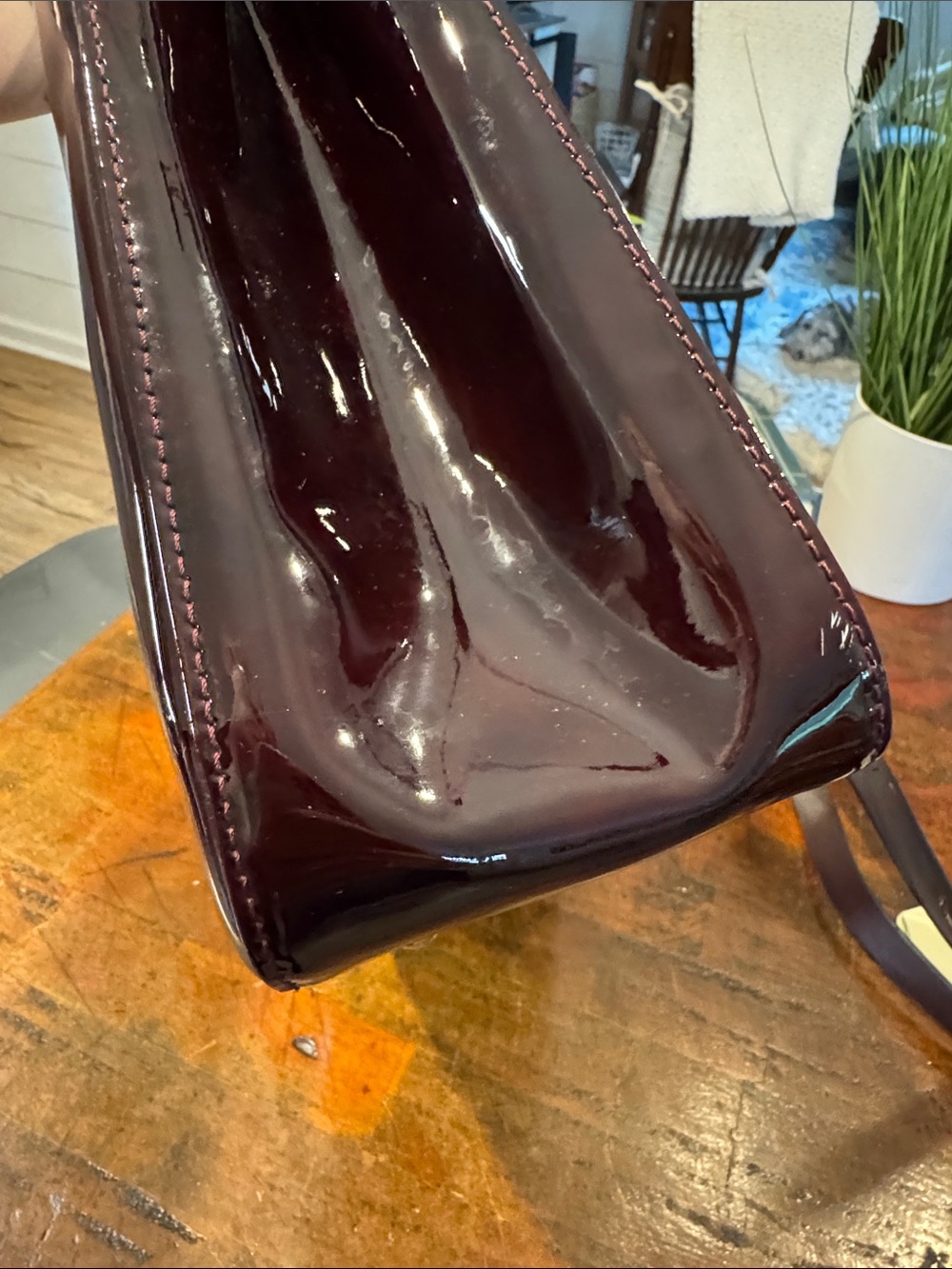 Longchamp Roseau Patent Leather Box Tote Bag in Black Currant Tortoise - Picture 11 of 16